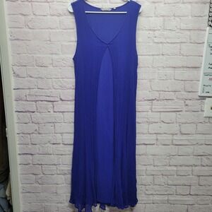 Soft Surroundings Viscose Maxi Dress Sz 2x Sheer Overlay Flowy Royal‎ Blue Party